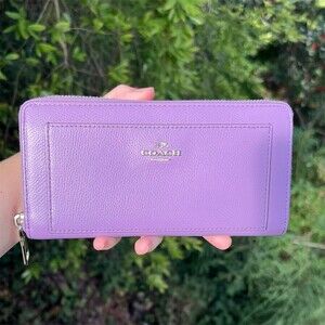 VINTAGE COACH Long Zip-Around Purple Crossgrain Leather Wallet w Silver Hardware
